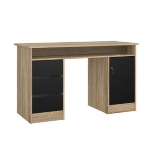 Bureau 3 tiroirs et 1 porte CLASS imitation chêne et noir