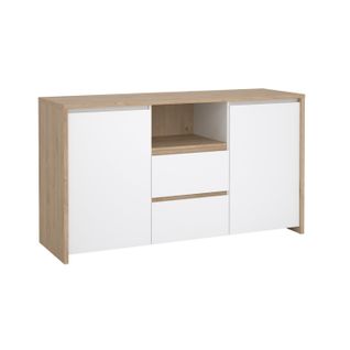 Buffet 2P/2T MOSS Blanc laqué / imitation chêne