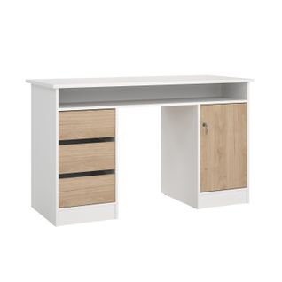 Bureau 3 tiroirs 1 porte CLASS blanc et imitation chêne