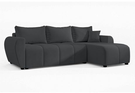 Canapé D'angle Droit En Tissu Gris Malatya 246/145/82 Cm - Avec Coffre Et Fonction Lit