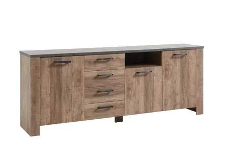 Buffet 3 portes 4 tiroirs ANVERS imitation chêne vieilli/ béton