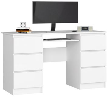 Bureau D'ordinateur A11 Blanc 135 Cm 6 Tiroirs Façade Blanche 135x50x77 Cm