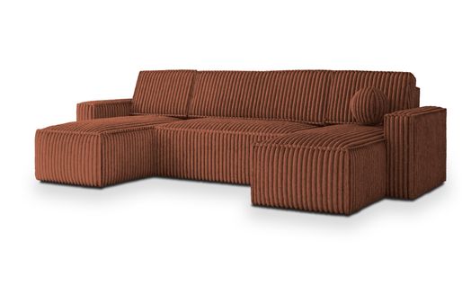 Canapé D'angle Pesano Marron En Velours Côtelé Avec Fonction De Couchage