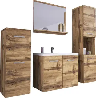 Salle De Bain Suspendue Lavabo Miroir + 2 Colonnes Wotan Mat
