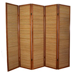 Paravent En Bois Brun Avec Bambou De 5 Pans