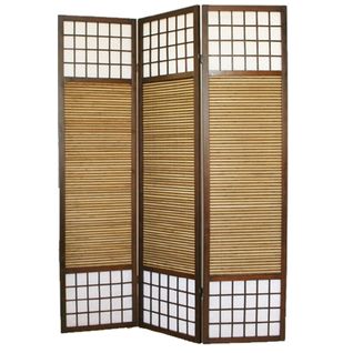 Paravent/séparateur de pièce Japonais Avec Bambou En Bois De 3 Panneaux coloris marron