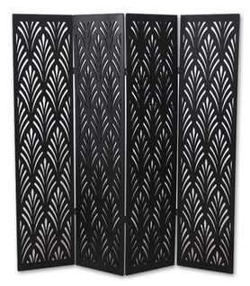 Paravent Végétal En Bois Composite 4 Pans, Coloris Noir H170 X L160 Cm