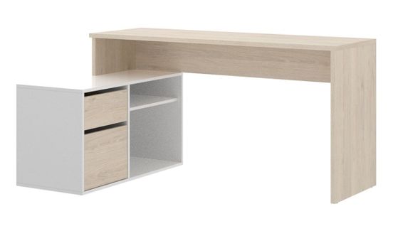Bureau d'angulaire naturel/blanc Brillant - longueur 139 X Profondeur 92 X Hauteur 75 Cm