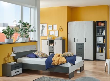 Chambre À Coucher Complète Enfant (lit 90x200 Cm + 1 Chevet + Buffet + Armoire + Étagère )