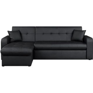 Canapé D'angle Réversible Convertible 3 Places - Simili Noir - Contemporain - L 235 X P 85 - 153 Cm