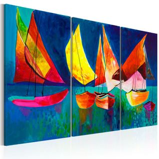 Tableau Peint à La Main "voiliers Multicolores" 80x120cm