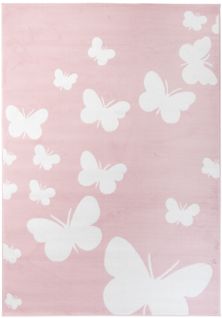 Tapis Chambre Enfant Rose Blanc Papillons Fin 120 X 170 Cm Pinky