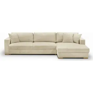 Canapé D'angle Droit Convertible 5 Places En Velours Côtelé Beige Avec Coffre De Rangement - Robin