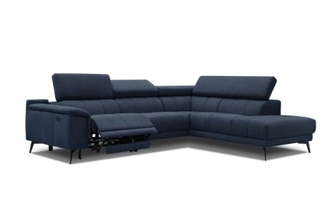 Canapé D'angle Fiero Droit, 5 Places Avec Un Relax Électrique, Tissu Bleu Foncé