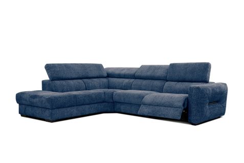 Canapé D'angle Gauche Calvera 5 Places Avec Un Relax Électrique Tissu Bleu Foncé