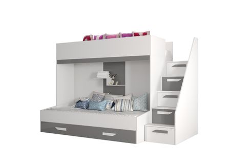 Lit superposé Party 16 - 246.5x135x165 Cm - Blanc/Gris