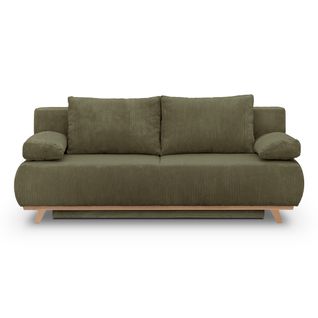 Canapé Convertible 3 Places Avec Coffre En Velours Côtelé Vert Kaki - Laria