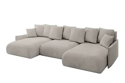 Canapé D'angle Convertible Onesk-u-v1 317x177x72  Angle Panoramique En Velours - Beige Clair