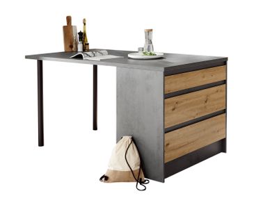 Ilot central H.90cm TROJA imitation chêne et gris anthracite