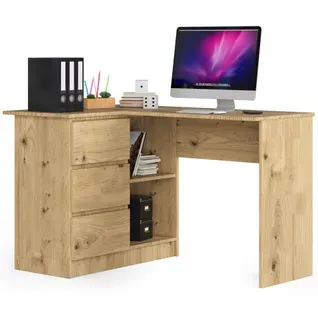 Bureau D'angle Gauche B16 Chêne Artisan 124 Cm 3 Tiroirs Façade Chêne Artisan 2 Étagères
