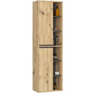 Colonne Salle De Bains Vami Suspendu Chêne Artisan, Gris Graphite 2 Portes 10 Étagères 50x30x170 Cm