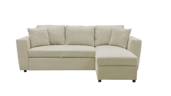 Canapé d'angle méridienne convertible HAPPY velours beige