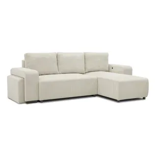 Canapé d'angle convertible méridienne réversible BOOSTER velours côtelé beige