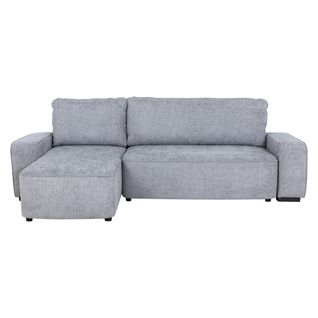 Canapé d'angle convertible méridienne réversible et 1 coffre CHANI tissu gris