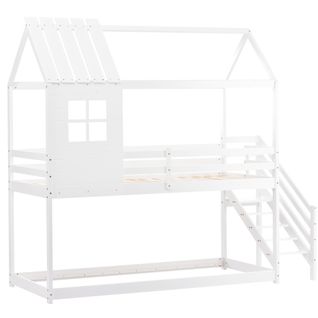 Lit Superposé,lit Avec Escalier D'angle,lit Cabane,avec Fenêtre,cadre En Pin,blanc (200x90cm)