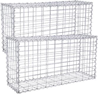 Lot De 2, Gabion Pour Pierre, 100 X 50 X 30 Cm, Cloture Gabion, Argent