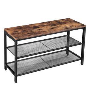 Banc à Chaussures à 2 Niveaux En Maille,style Industriel,marron Rustique Et Noir