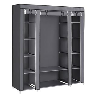 Penderie Pliable En Tissus, Avec Tringle, Étagères, Housse, 150 X 45 X 175 Cm, Gris