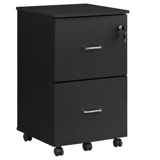 Caisson De Bureau Mobile, Avec Serrure, 2 Tiroirs, Système De Blocage Des Roulettes Noir