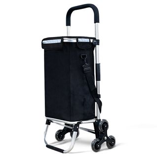 Chariot De Courses Pliable Monte Escalier Aluminium Avec Sac Isotherme Noir