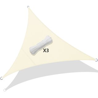 Vounot Voile D’ombrage Triangle Imperméable Polyester Avec Corde 5x5x5m Beige