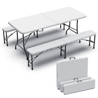 Ensemble De Table Et Bancs Camping Pliables 180 cm Hdpe Blanc