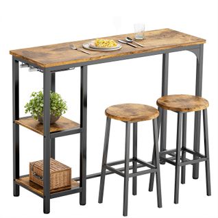 Table Haute Mange Debout 2 Tabouret Table De Meubles De Salle à Manger Cadre En Acier Marron
