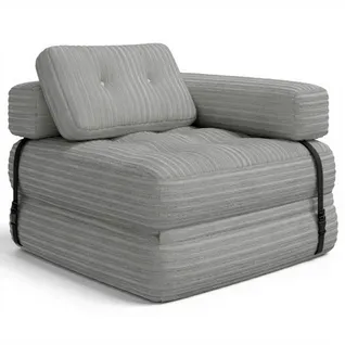 Canapé Convertible Fauteuil Lit 1 Place En L Gris Clair Velours Côtelé Longue Coussin 85 X 85 Cm