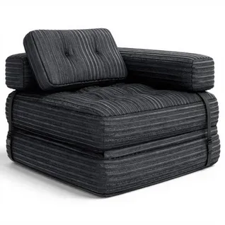 Canapé Convertible Fauteuil Lit 1 Place En L Gris Foncé Velours Côtelé Longue Coussin 85 X 85 Cm