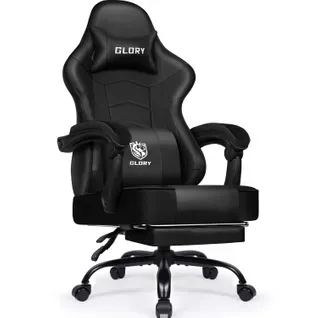 Chaise Gaming, fauteuil Gamer Inclinable De 90° à 170°, Avec Repose-pieds,Charge 150kg,Noir