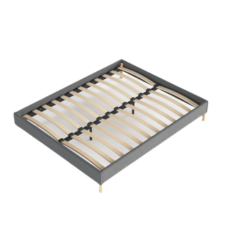 Sommier 140x190 cm, Tissu Gris, Pieds en bois