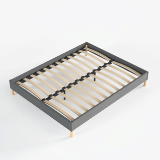 Sommier 160x200 cm, Tissu Gris, Pieds en bois
