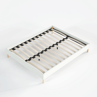 Sommier 140x190 cm, Tissu Blanc Crème, Pieds en bois