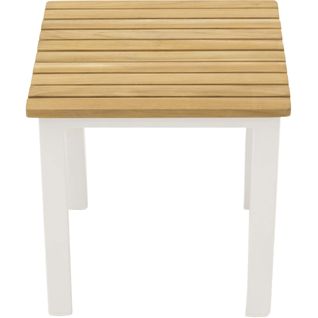 Petite Table D'appoint Extérieure Carré En Alu Et Teck Mexico Blanc