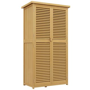 Armoire De Jardin En Bois Avec Toit En Asphalte Et Porte Lamellée, Jaune Clair