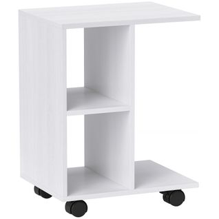 Table Blanche En C Avec Roulettes 45×35×58 cm, Petite Table Mobile Pour Salon