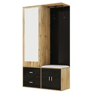 Armoire En Bois Avec Miroir, Meuble à Chaussures, Banc à Chaussures Et Cintres Extensibles
