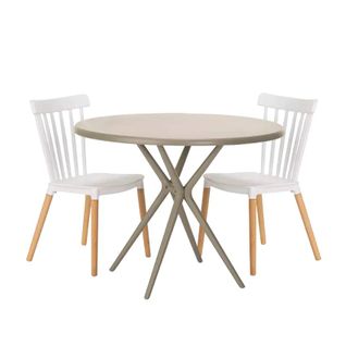 Ensemble Table Ronde Beige 80cm + 2 Chaises Design Jardin Gauthier