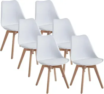 Chaises De Salle à Manger Scandinave, Chaise De Bureau Rétro, Blanc, Lot De 6