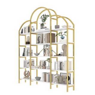 Étagère Design Nuage à 5 Niveaux, Acier Doré Et Mdf Blanc, 170x26x190 Cm